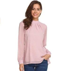 Womens Long Sleeve Chiffon Dress Shirt in Pink Size Small NWT!